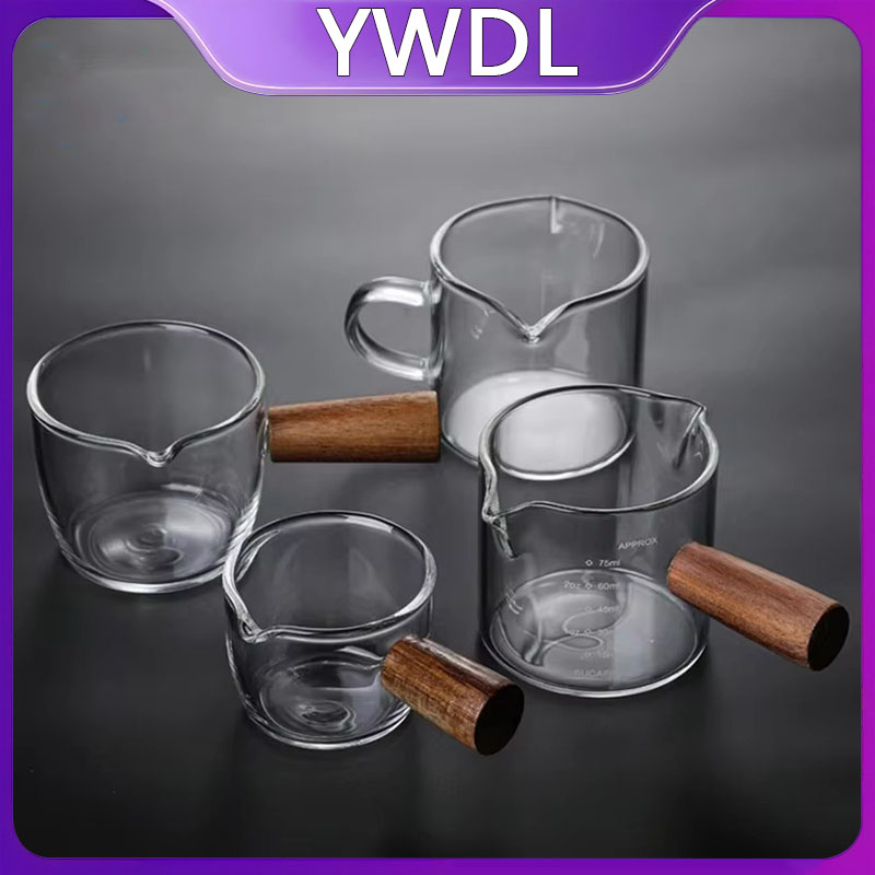 Barista Milk Jug - 50/75/100/140Ml Tay Cầm Gỗ Kính Espresso